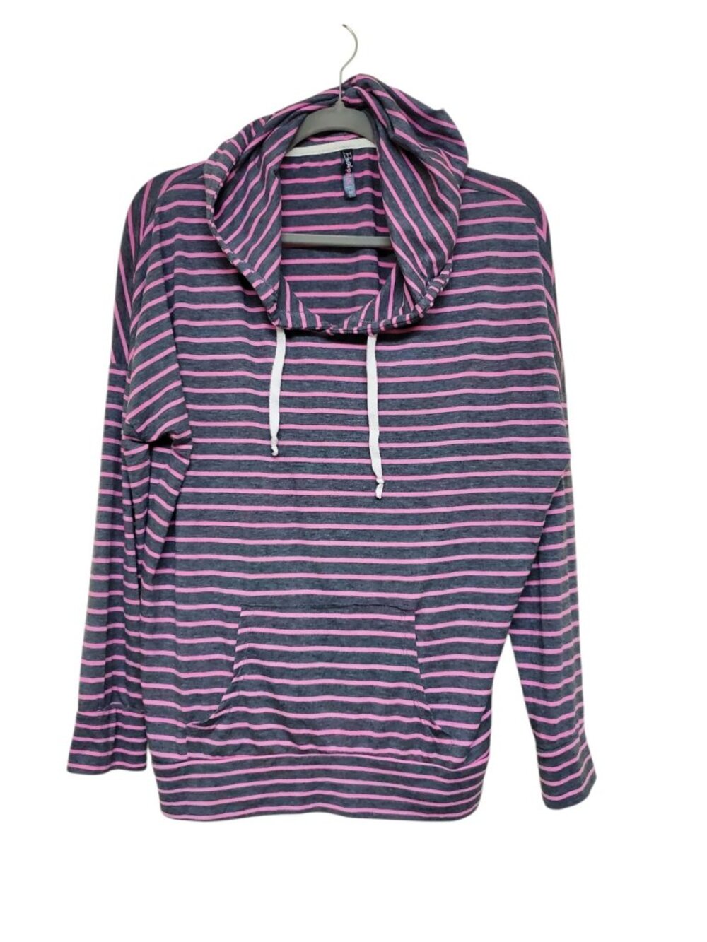 Electric Pink Women's Heather Gray Pink Stripe Lightweight Hooded Pullover Top M